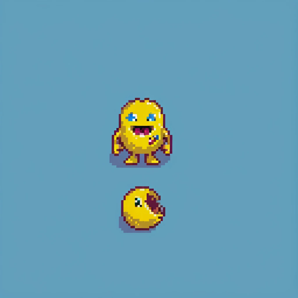 classic yellow pacman character with open mouth in 8-bit style emoji