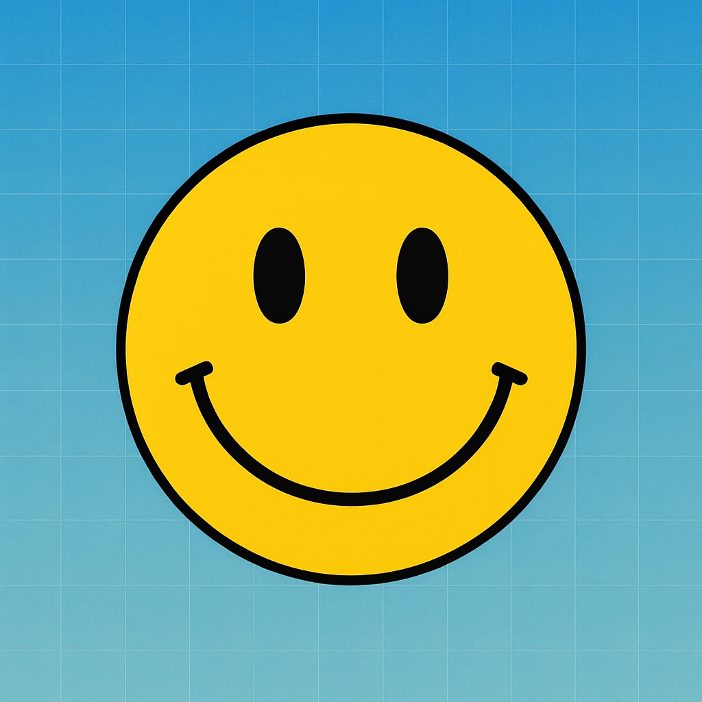 frame 5 with background blending gradient and blue, some grid lines starting to appear, smiley face unchanged emoji