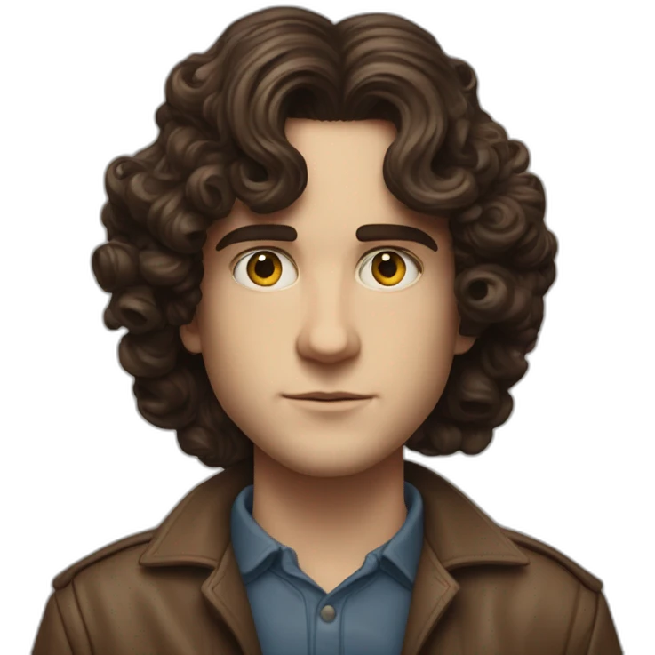 Joseph Quinn Eddie Munson  with dark curled long hair stranger things emoji