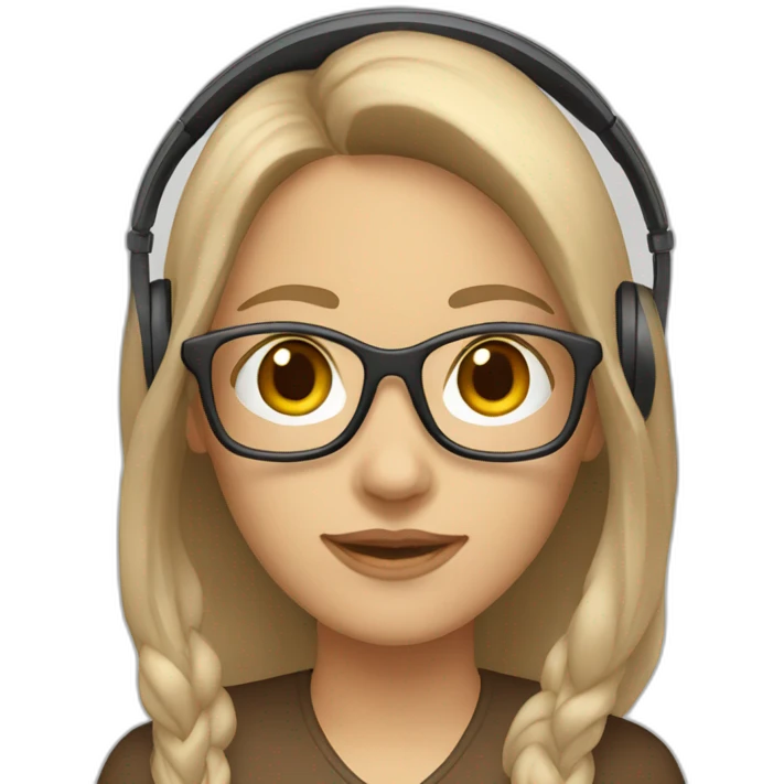 woman-white,-brown-long-hair,-brown-eyes,-white-glasses,-with-a-computer-and-a-headset emoji