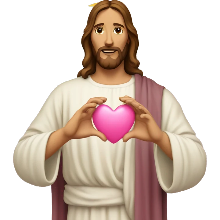 Jesus making pink heart with hands emoji