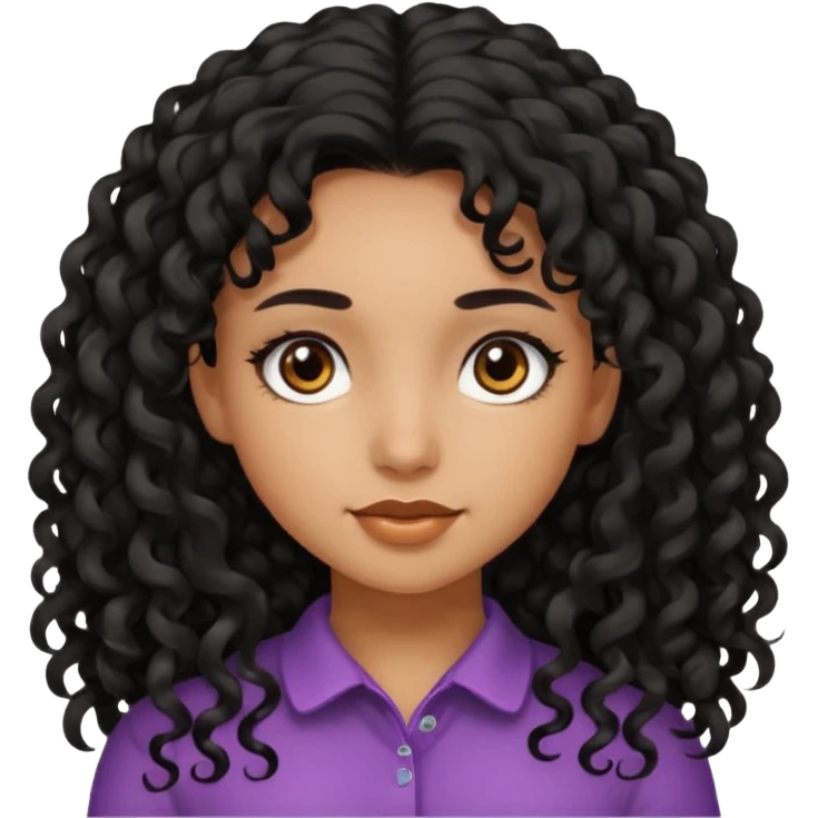 A girl with black long curly hair dark brown eyes brown skin colour. emoji