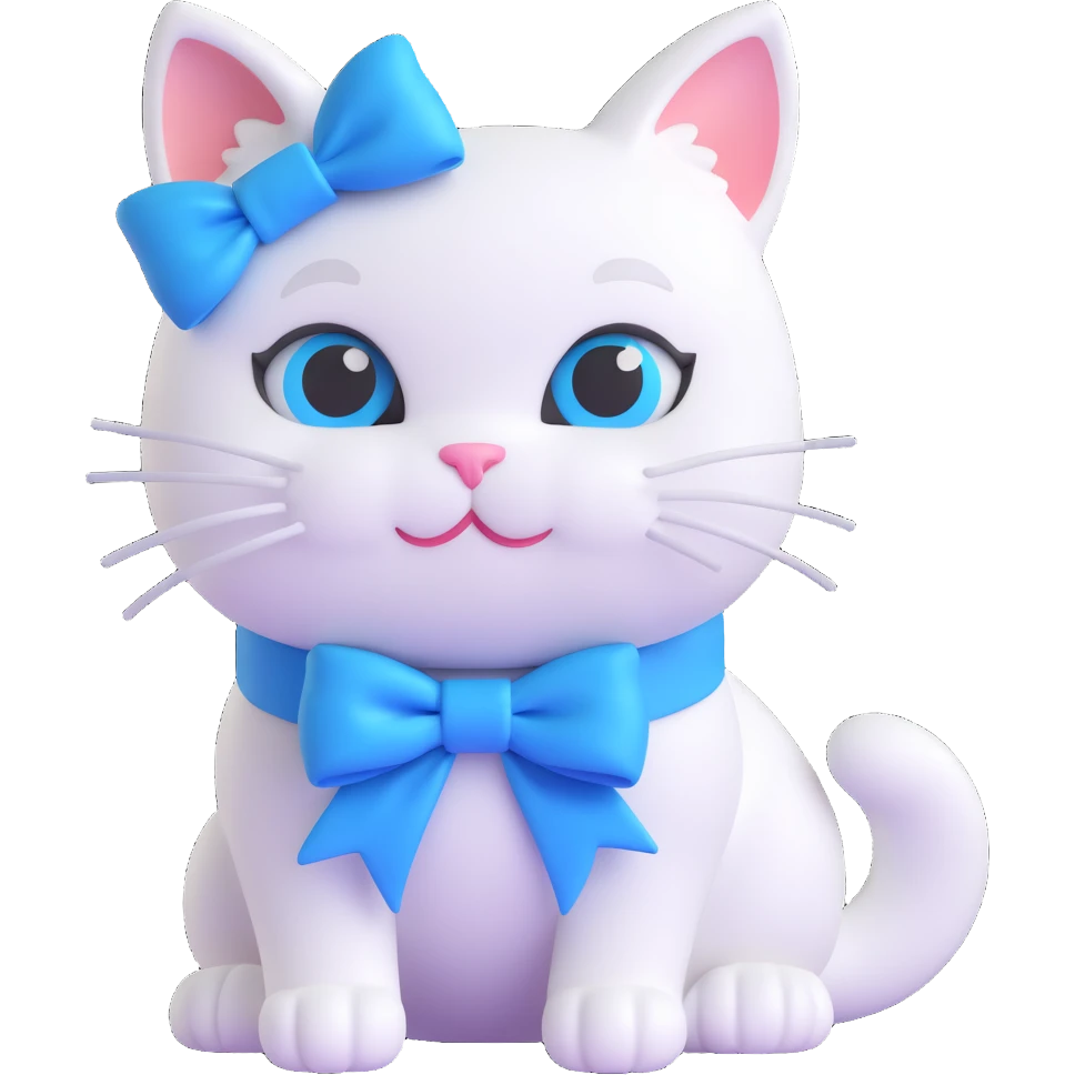 white cat with a blue bow emoji