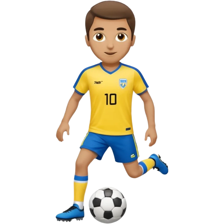 Persian soccer player in full soccer team kit with a yellow top, blue shorts and white socks, no soccer ball emoji