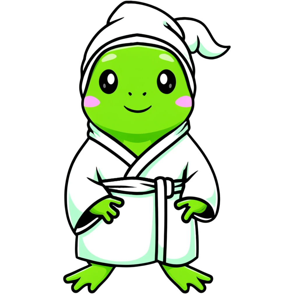 Lady frog with a towel wrapped around their head and in a robe emoji