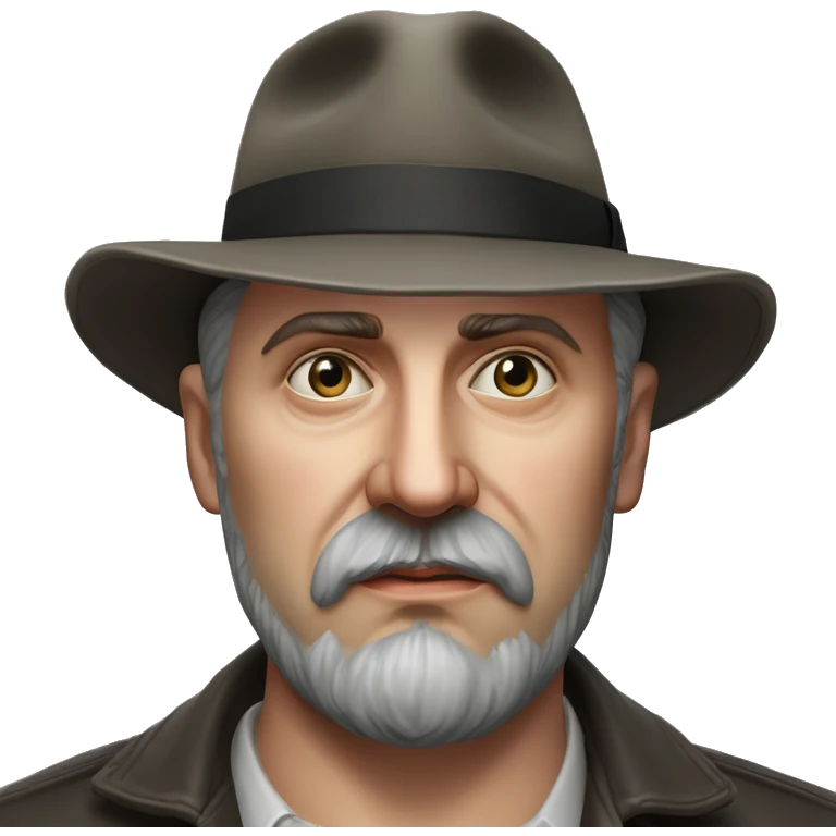 Russian writer Alexander Kuprin Photorealism A plump serious man of Slavic appearance with Small eyes with goatee beard and mustache, with a  short haircut, big detailed face, wrinkled face, wearing a fedora hat emoji