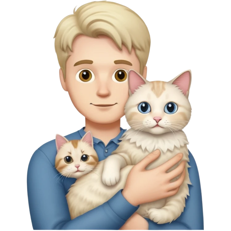 A white man holding a ragdoll cat emoji