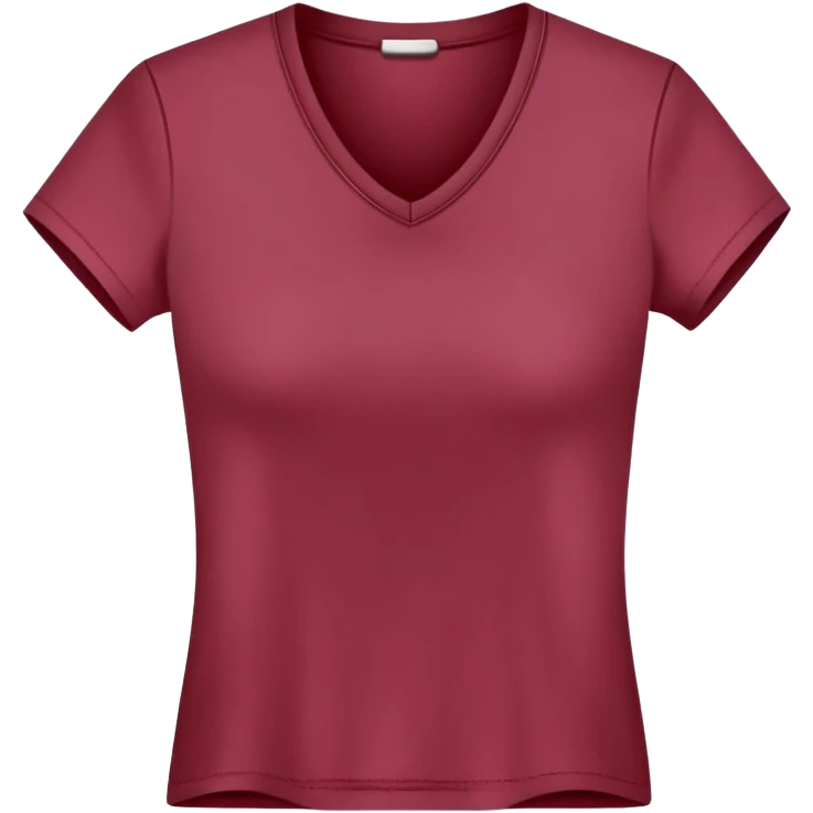 single wine red fitted v-neck t-shirt, cropped length, simple clean isolated garment only, no accessories, plain white background emoji