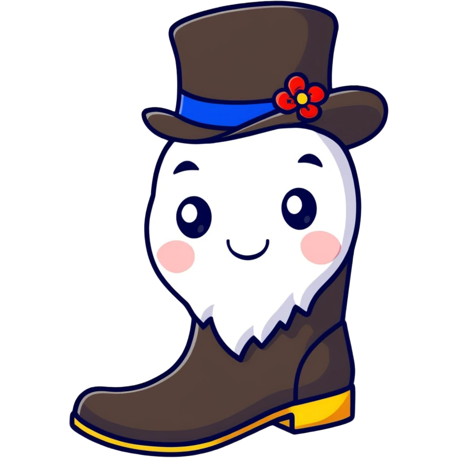A cheerful Russian felt boot (valenok) wearing a fancy top hat emoji