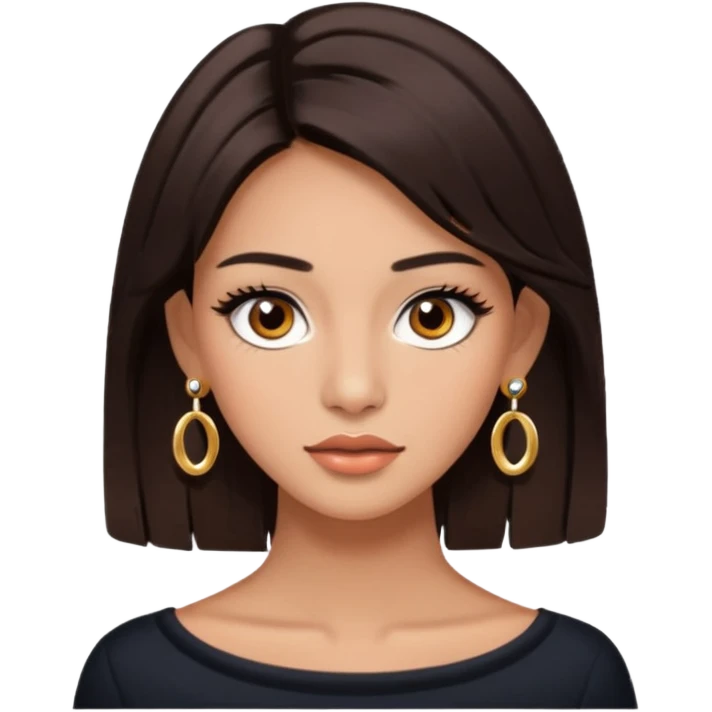 girl with brown asian eyes, long eyelashes, layerd mid length hair dark brown, tanned skin with Chanel earrings  emoji