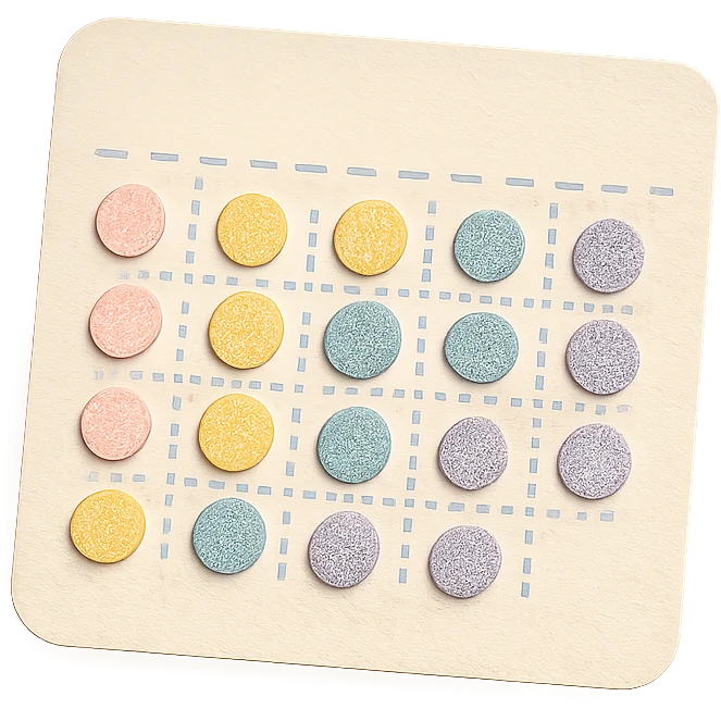 soft pastel gentle habit tracker grid with pastel dots and delicate dotted lines emoji