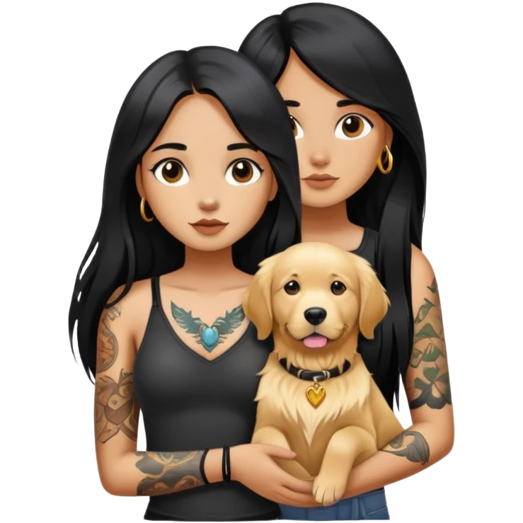 brown girl with long black  straight hair and chest tattoos and  a golden retriever emoji