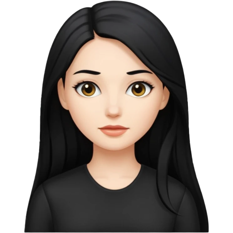 femme blanche, cheveux long, lisse et noir. Vêtement noir emoji