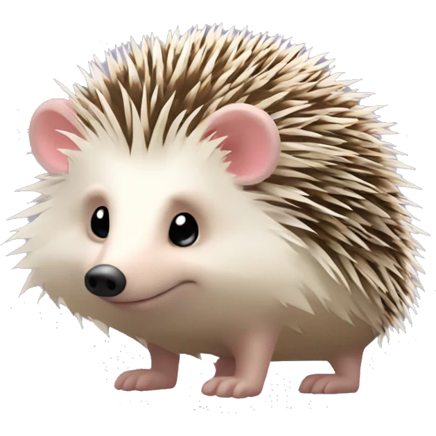 Hedgehog white creamy quills one pink ear one brown ear DIFFERENT colored EARS emoji