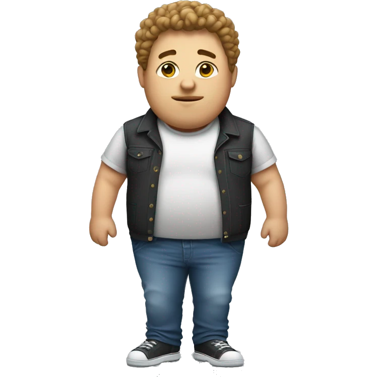 short fat guy with short curly hair and tight shirt and tight jeans emoji