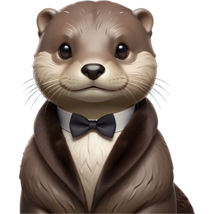 Cinematic Noble Otter Portrait Emoji, Poised and regal, with a sleek, streamlined build and a luxuriously smooth, well-groomed Fur of rich brown, deep-set soulful dark eyes, Simplified yet sharp and sophisticated features, highly detailed, glowing with a soft, dignified glow, high shine, intelligent and playful, stylized with an air of aquatic charm, focused and attentive, soft glowing outline, capturing the essence of a watchful and confident water-dweller, so majestic it feels as though it could glide out of the screen with effortless authority! emoji