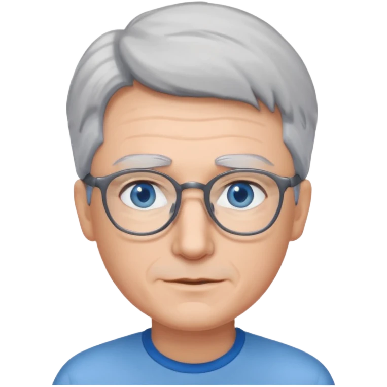 Grey haired emoji with blue eyes and glasses emoji