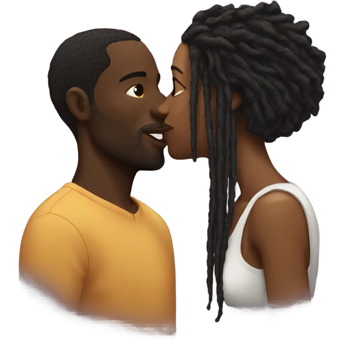 Black man with dreads kissing brunette woman emoji