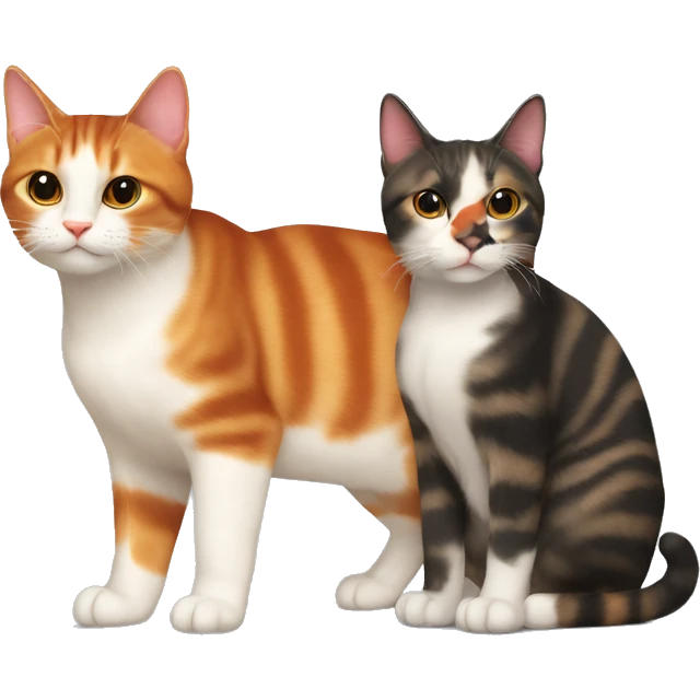 A small tricolour cat playing with a big red cat emoji