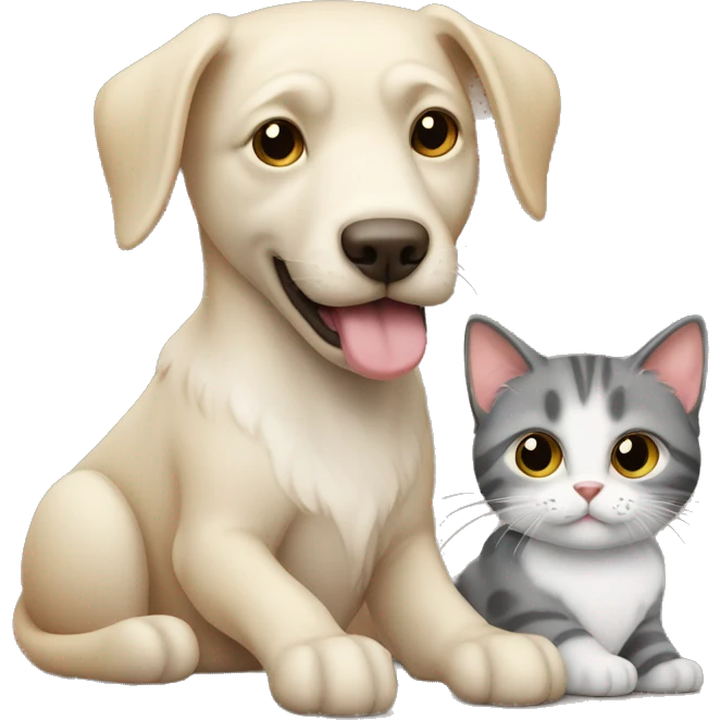 Un cane con un gatto che si abbracciano e si leccano emoji