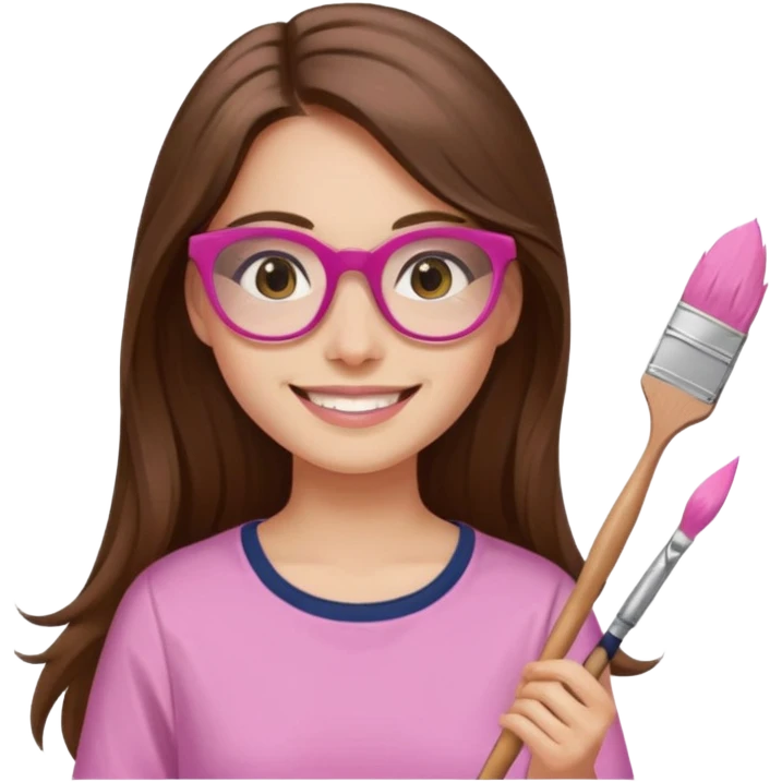Painting women. smilling   Long hair,  lunette peinture top pink, pinceau emoji