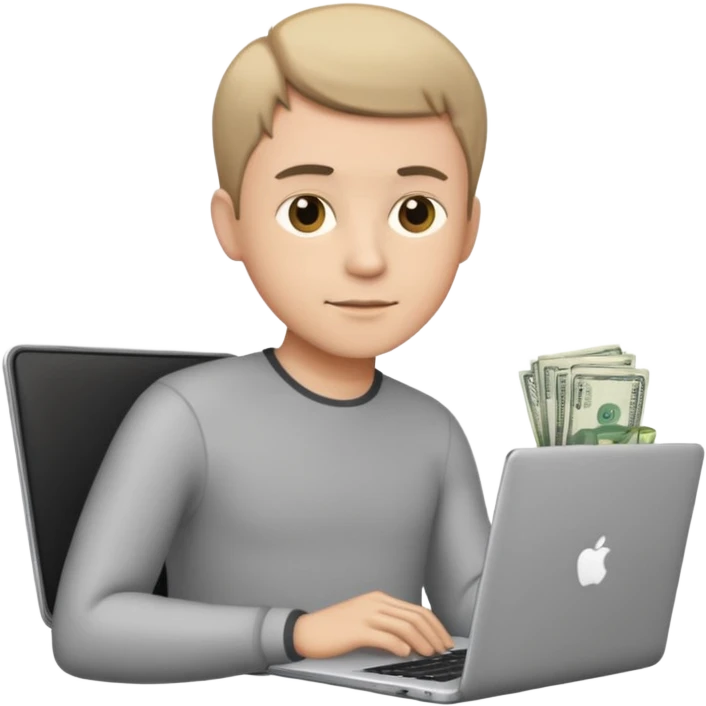 man with short hair with laptop and money emoji
