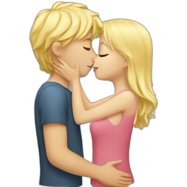 Blond boy kissing blond girl emoji