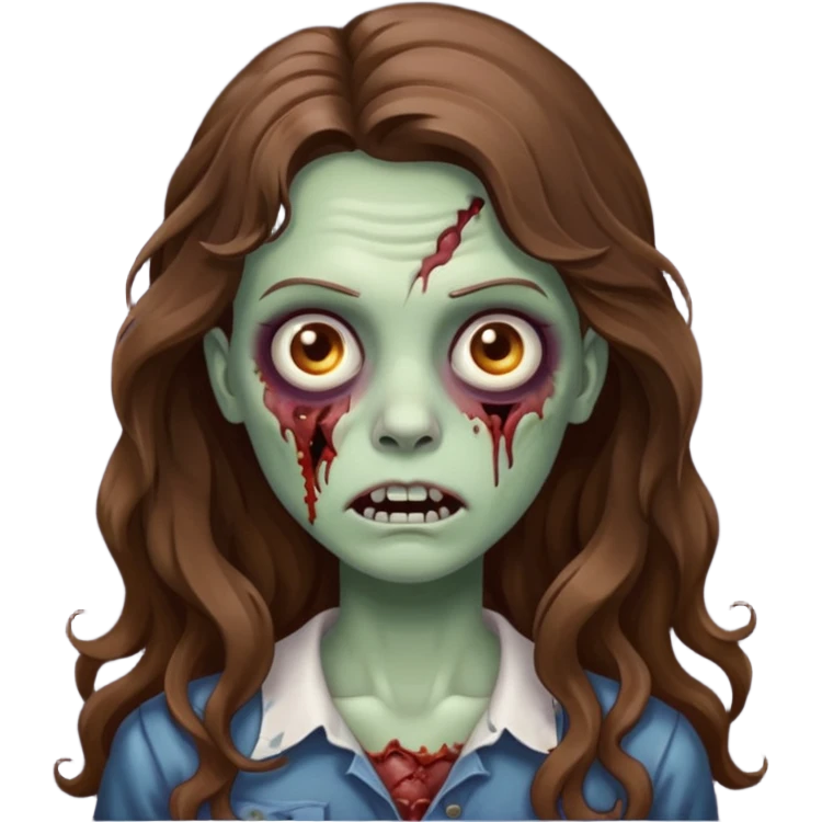 zombie com cabelo ondulado longo marrom e sem franja fofa emoji