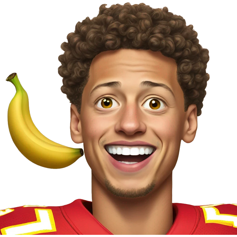 Patrick mahomes holding yellow banana in his mouth emoji