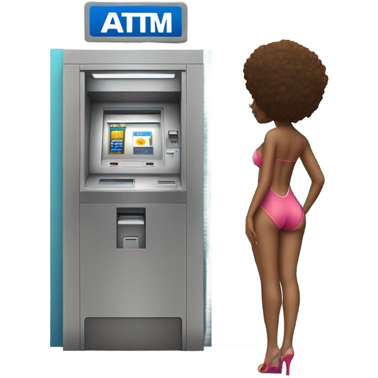 Girl in swimming suit and platform heels waiting next to atm  emoji