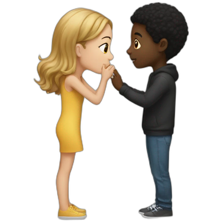 Black Boy kissing a white girl emoji