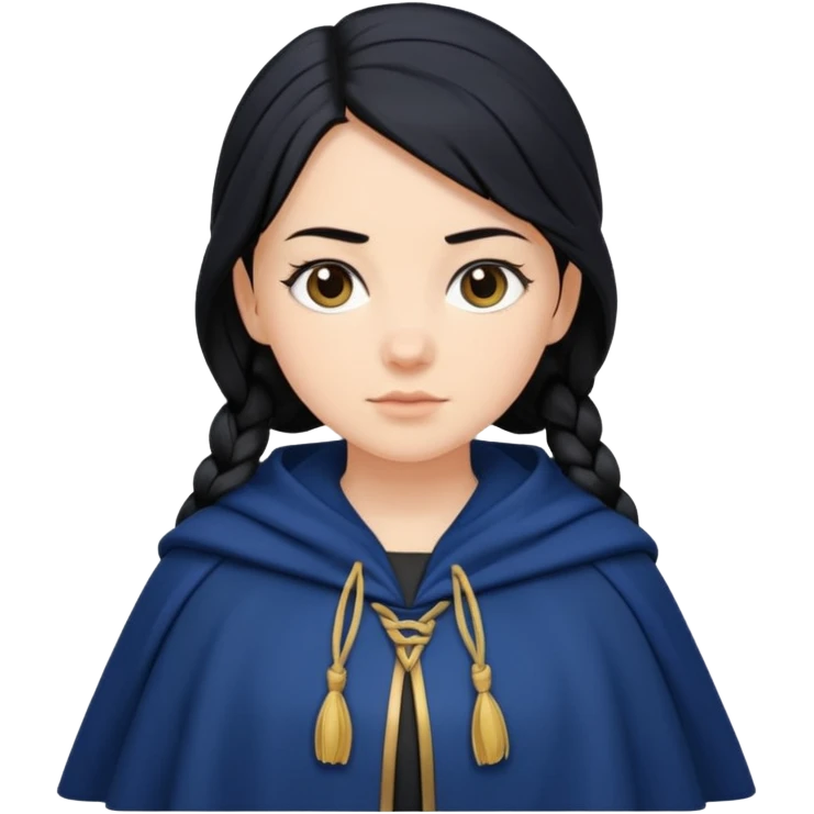 braid black hair, white girl, dark blue cloak emoji