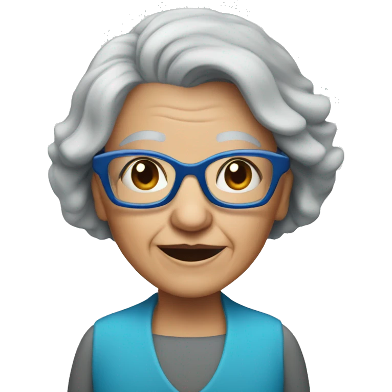 old lady with blue hexagon glasses and straight grey bob  emoji
