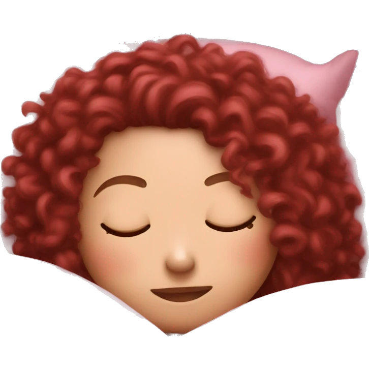 gorgeous white woman with long burgundy curly hair sleeping in fluffy pink bed emoji