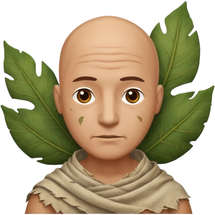 ancient man bold head, tattered leaf cloth emoji