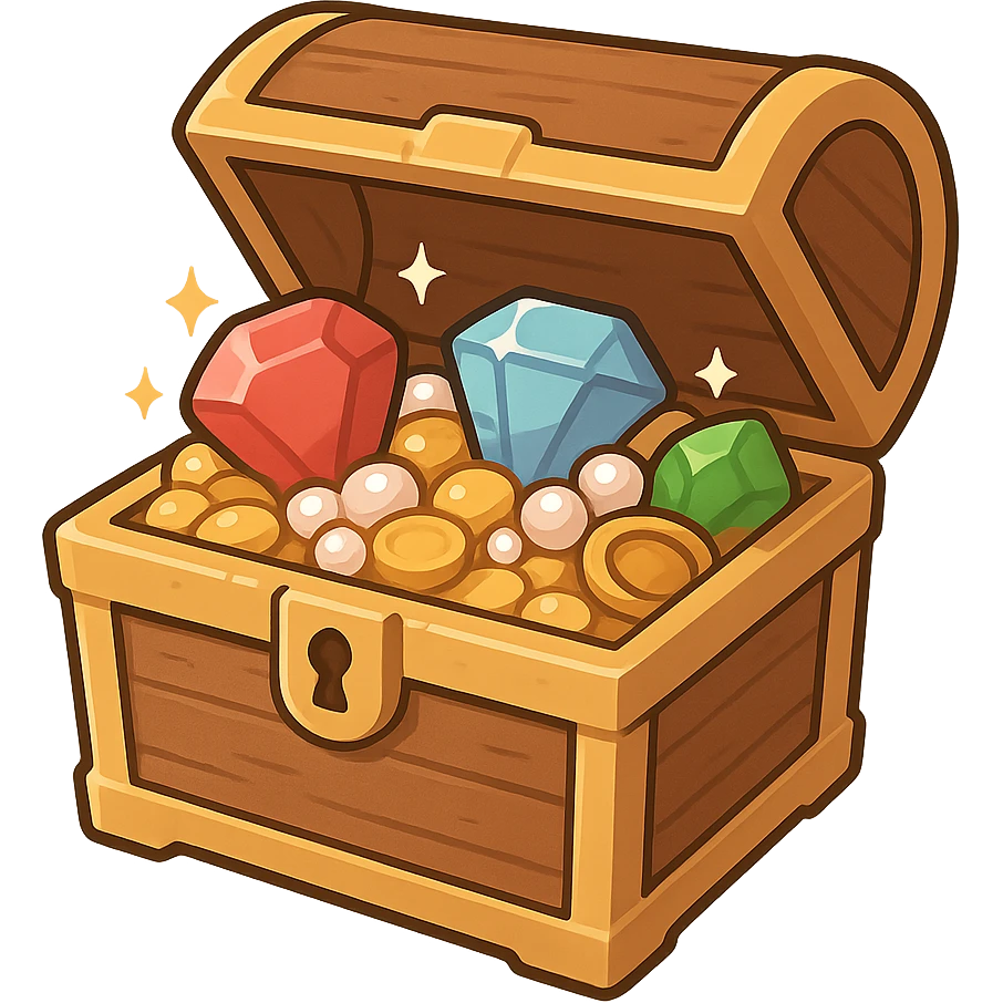 一个打开的宝箱，里面有很多珠宝 emoji