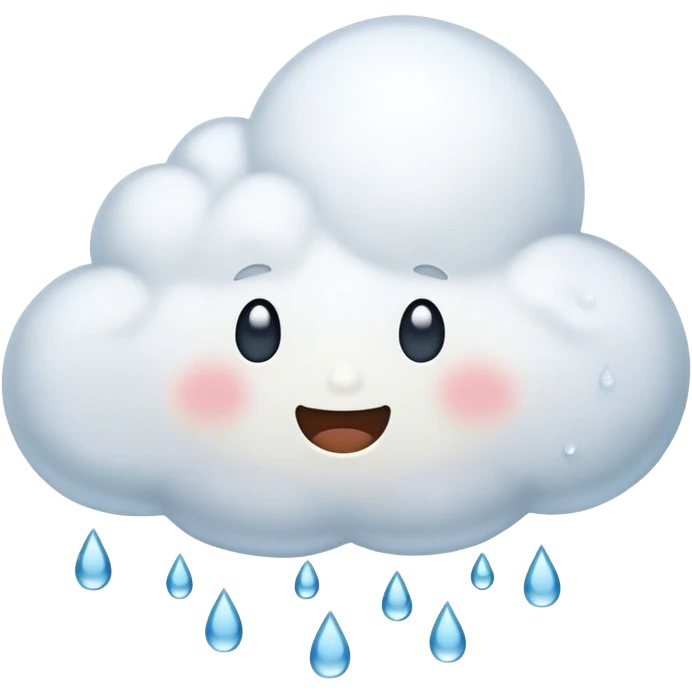 Create an emoji of a cute, chubby cloud with a small, happy face and tiny raindrops falling from it. emoji