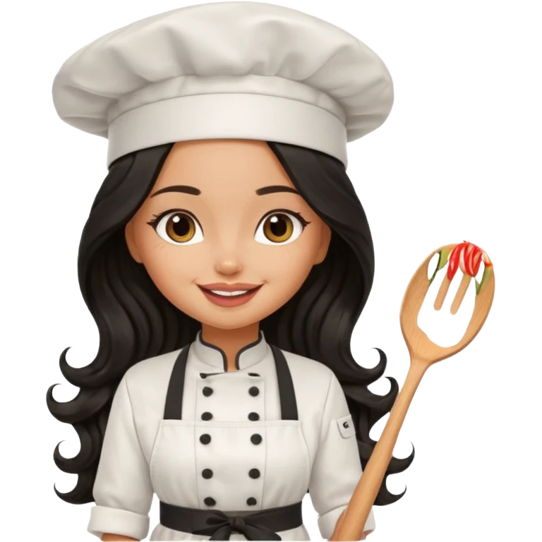 a pretty tan bratz girl with black wavy long hair chef emoji