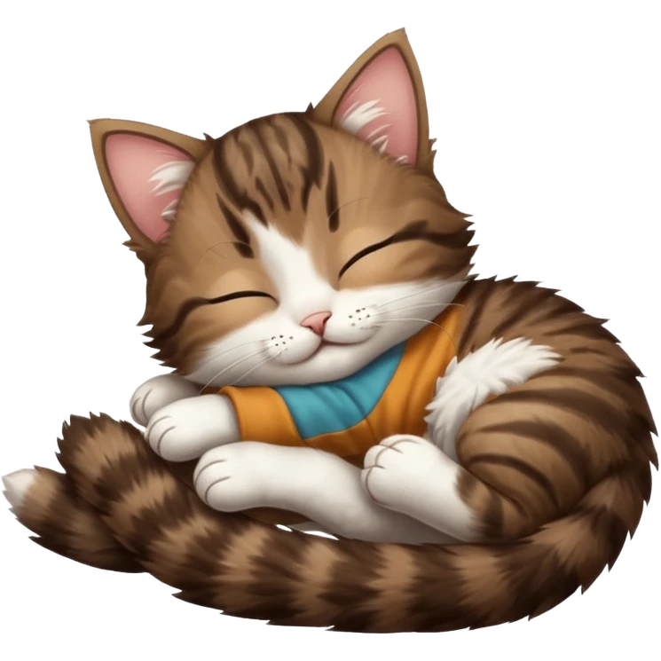 dark brown tabby and white kitten sleeping upside down on its back emoji