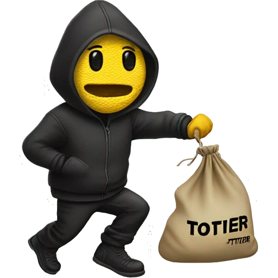Thief stealing money bag with the word Toptier embroidered on it emoji