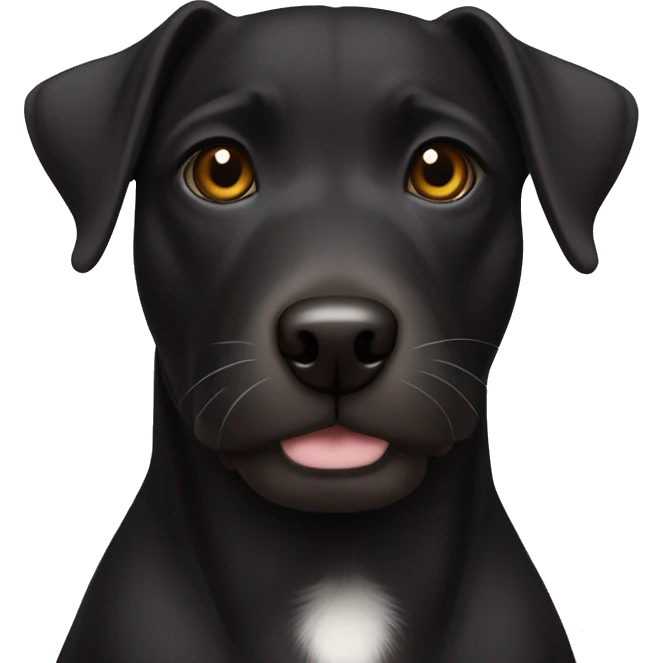 A black Patterdale Terrier dog with a white patch on its chest and brown eyes.  emoji