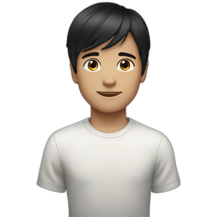 A boy with black hair, bangs to the left and blue eyes emoji