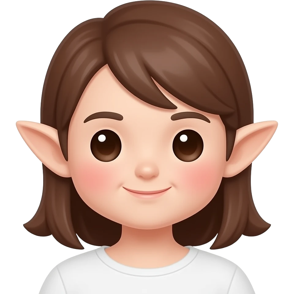 흰색 얼굴의 엘프 귀, 붉은색 홍조를 하고 있는 귀여운 만화 이모티콘 emoji