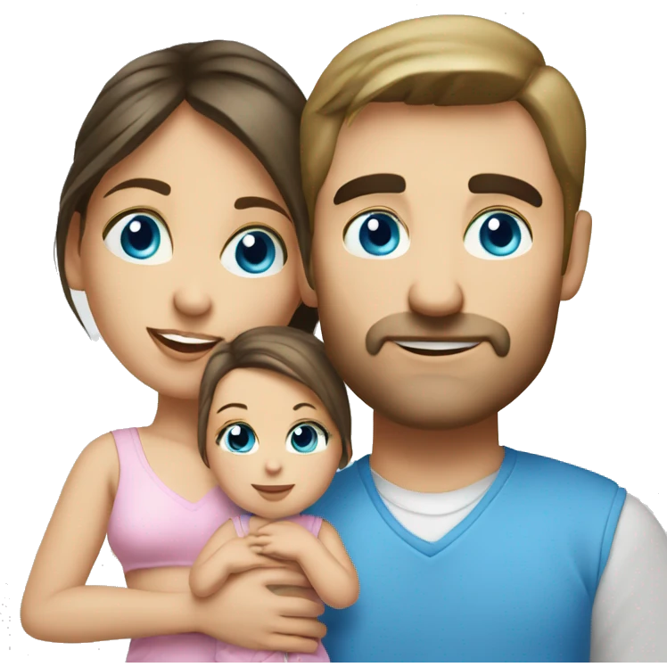 white brunette Husband and wife with blue eyes and little daughter infant emoji