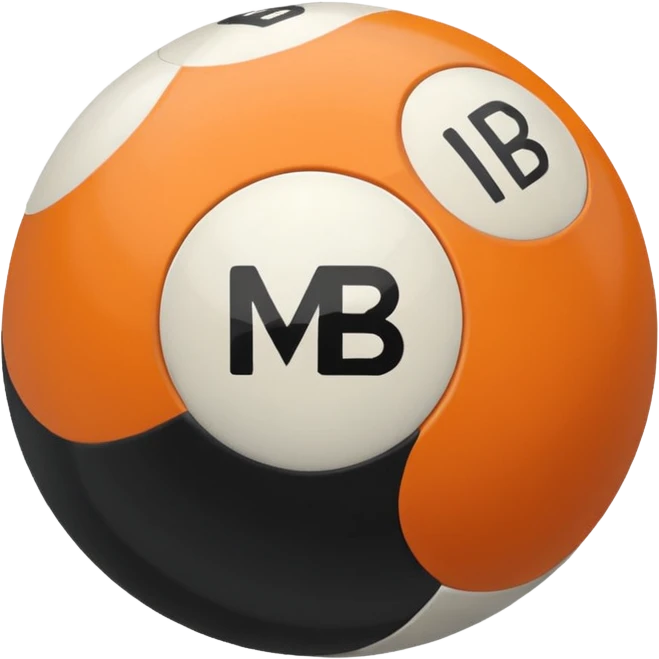 Pool ball back ball with the “MB” written on it. emoji