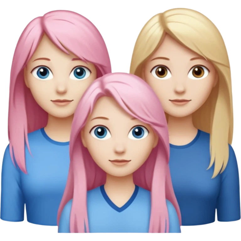 Girlfriend emoji - include 1 white girl with long light pink hair and blue eyes, 1 white girl with brown eyes and medium honey blonde hair, and 2 white girls with brown eyes and long dark brown hair, 1 white girl with blue eyes and light blonde hair,  emoji