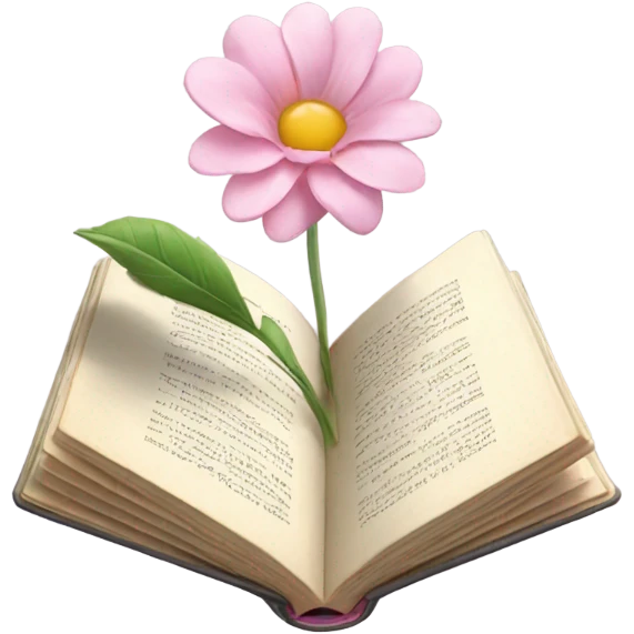 Realistic Open book with light pink flower inside emoji