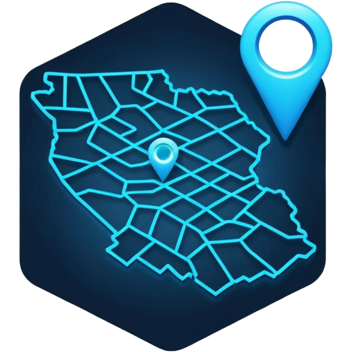  neon blue icon of a stylized map emoji