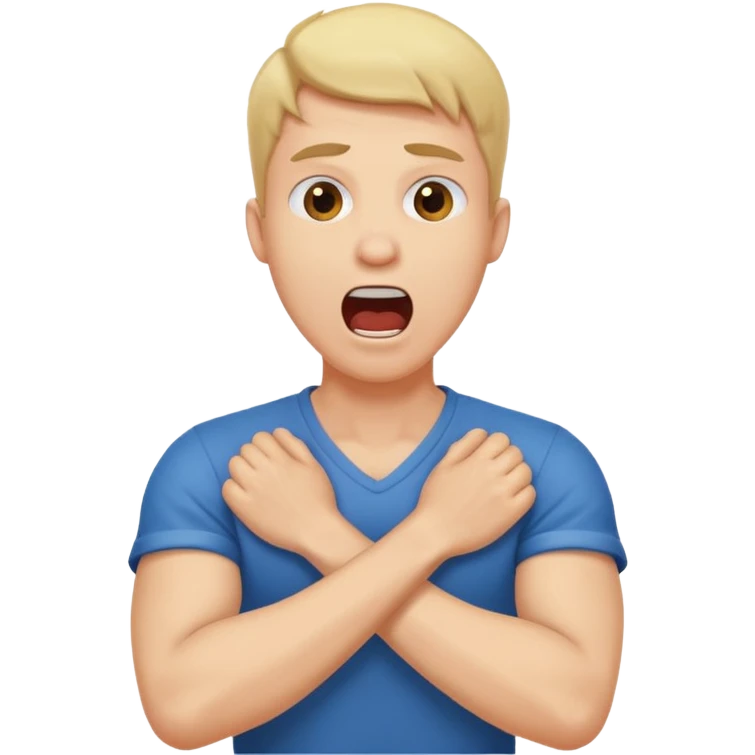 guy with arms crossed holding neck screaming emoji
