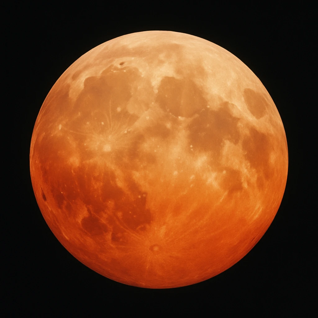 blood moon with smoother craters, two-tone fill: beige and dark red, smooth gradient transition between colors, realistic moon style emoji
